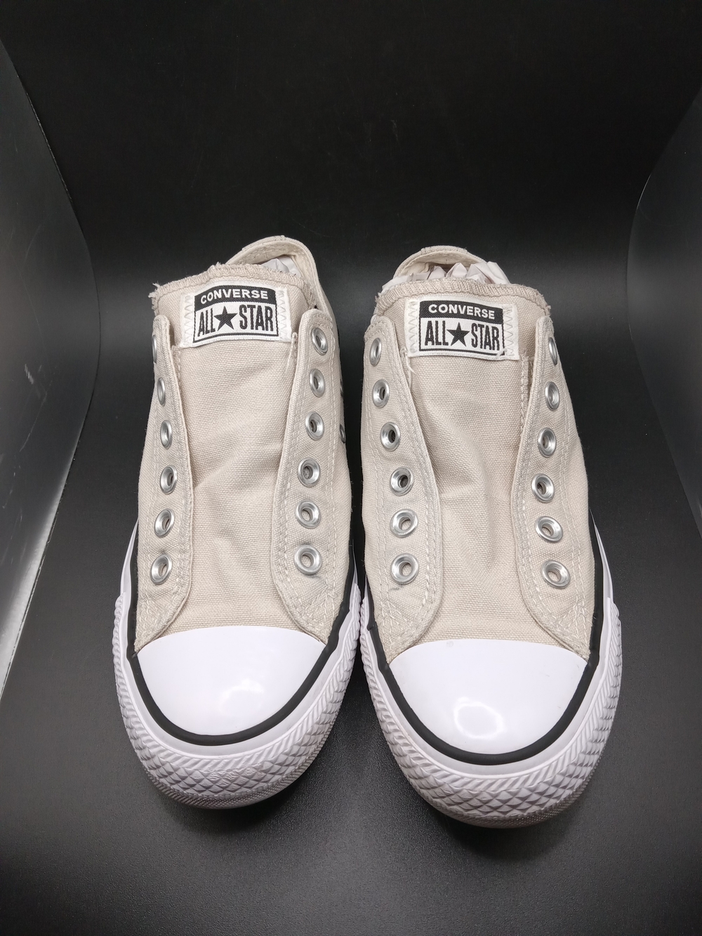 Converse All Star Slip-On Canvas Sneakers - Light Beige/White Woman Size 7.